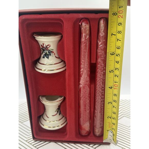 Lennox Holiday Candle Set (2) In The Box With Candles Vintage Christmas - Picture 4 of 5
